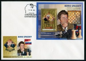 CENTRAL AFRICA  2021 BORIS SPASSKY CHESS MASTER GOLD FOIL S/S  FDC