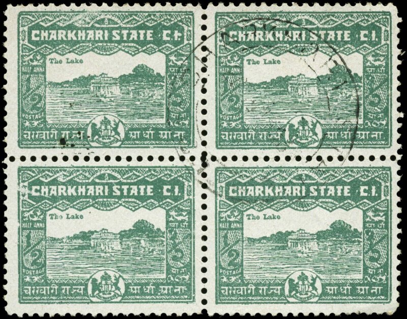 India, Feudatory States, Charkhari Scott #28 SG #45 Block of 4 Used