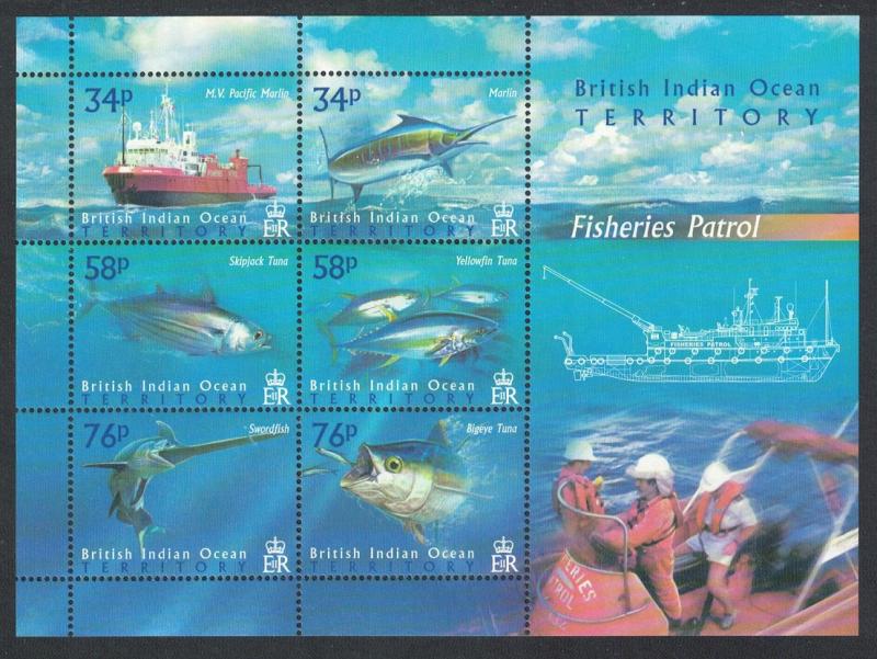 BIOT Marlin Tuna Swordfish Fisheries Patrol Sheetlet of 6v 2004 MNH SG#MS295