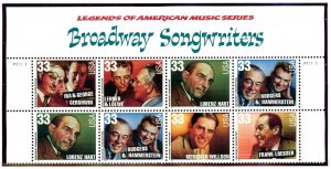 3345-50  Broadway Songwriters 33c - Header Plate Blk of 8 - MNH - 1999 - P1111