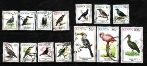 Kenya-Sc#594-610- id2-used set-Birds-1993-99-