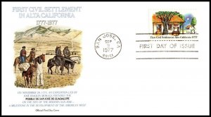 10937 OAS-CNY FDC SCOTT 1725 – 1977 13c First Civil Settlement: Alta, CA CACHET