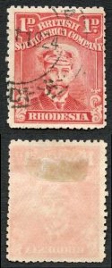 Rhodesia SG286 1d Aniline red (toned paper) Cat 26 pounds