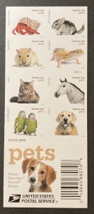 U.S. 2016 #5125a Booklet, Pets, MNH.