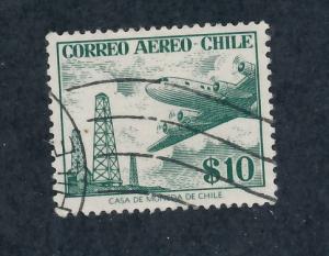   Chile 1956 Scott  C184 used - 10p,  oil derricks & Plane