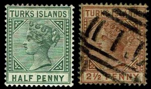 1882-95 Turks Islands #48-49 QV  Watermark 2 - New & Used - VF - $23.25 (E#3349) 