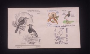 D)1965, ARGENTINA, FIRST DAY COVER, ISSUE, PRO INFANCIA, BIRDS, HORNERO, TERU-