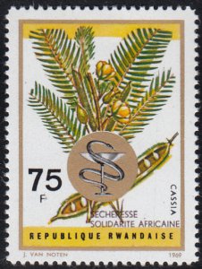 Rwanda 1973 MNH Sc 539 75fr Cassia O/P Secheresse/ Solidarite Africaine