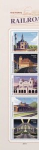 US Railroad Stations Left Plate Strip A of 5 stamps MNH Ships 9 Mar 2023