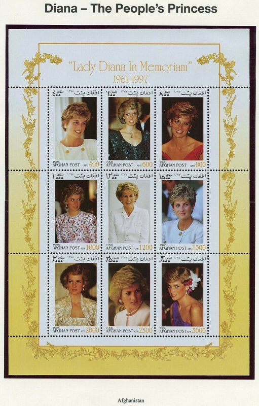 AFGHAN POST  PRINCESS  DIANA MEMORAIL SHEET MINT NEVER HINGED