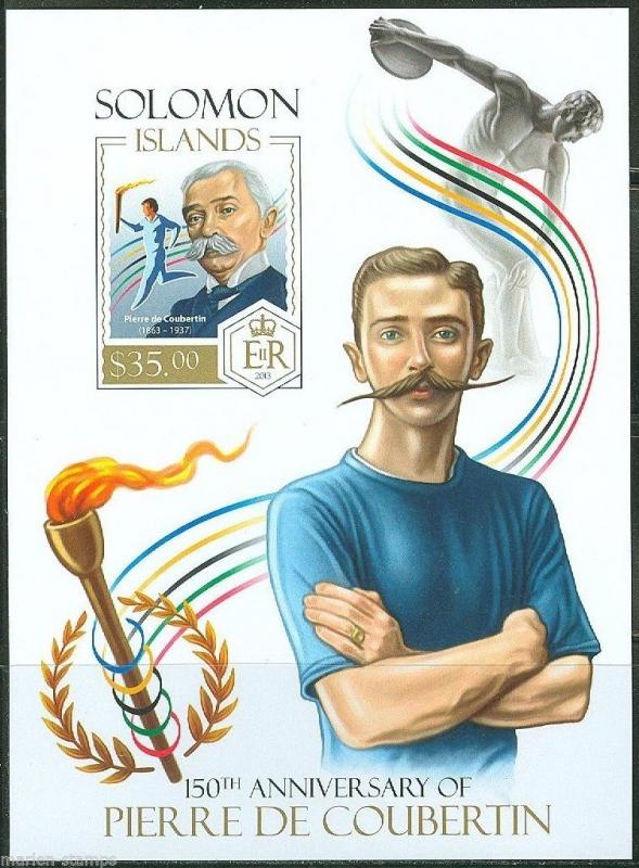 SOLOMON ISLANDS  2013  150th BIRTH PIERRE de COUBERTIN OLYMPIC  IMP S/S  MINT NH