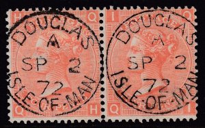 SG 93 4d dull vermilion plate 12 horizontal pair. Superb used with upright...