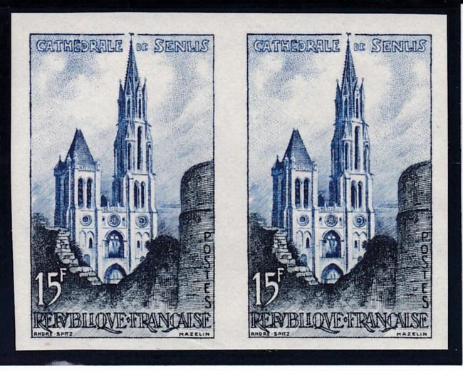 France 1958 15fr. Cathedrale de Senlis IMPERF PAIR.. XF/NH(**)