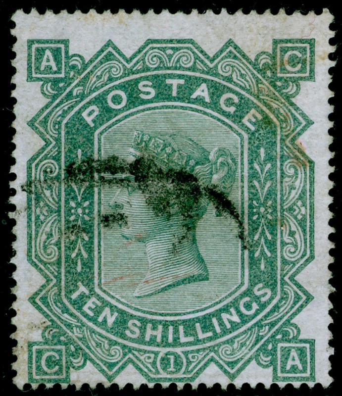 SG128, SCARCE 10s greenish grey, FINE USED. Cat £3200. WMK MALTESE CROSS. CA