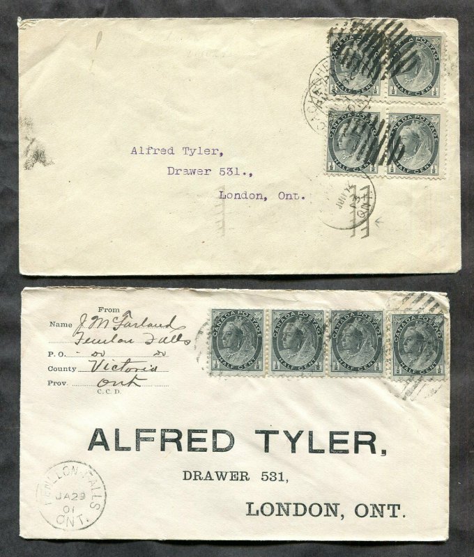 p976 - Canada Lot of (2) Covers. EXPERIMENTAL Perfection London Receiver. ½c QV