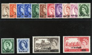 Oman 1960 QEII Surcharges set complete superb MNH. SG 79-93. Sc 79-93.