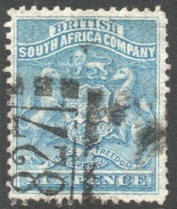 RHODESIA-1892-93 6d Ultramarine Sg 2 GOOD USED V43865