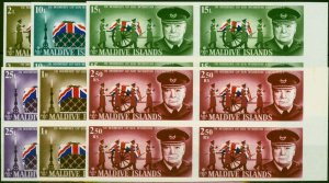 Maldive Islands 1967 Churchill Set of 6 SG204-209 V.F MNH Imperf Blocks of 4