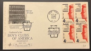 BOYS CLUBS OF AMERICA #1163 OCT 18 1960 NEW YORK NY FIRST DAY COVER (FDC) BX4