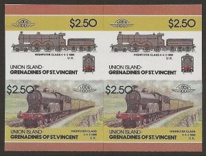 St. Vincent Grenadines - Union Islands Train #57 IMPERF Proof BLOCK VF-NH-