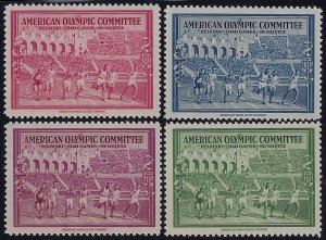 1940 American Olympic Committee Helsinki/St. Moritz Cinderella Stamps Set 4 MNH