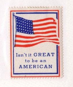USA Patriotic Cinderella Stamp  - Isn't It Great to Be an American - MH