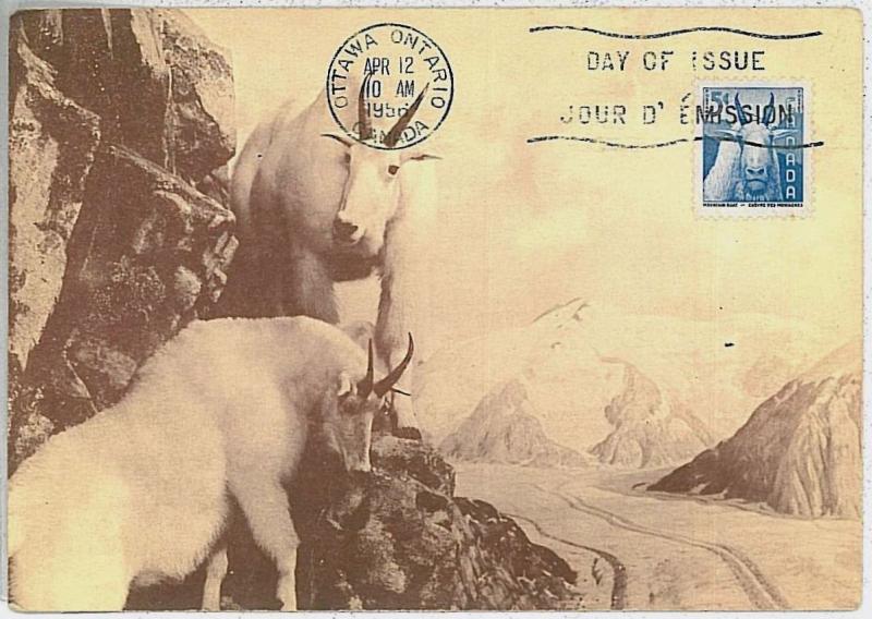 32125 MAXIMUM CARD - POSTAL HISTORY, FDC -  Canada: Goats, Mountains, Fauna 1956