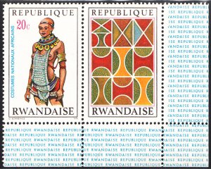 Rwanda 1970 MNH Sc 343 20c Tharaka Meru woman National Costumes LR corner, label