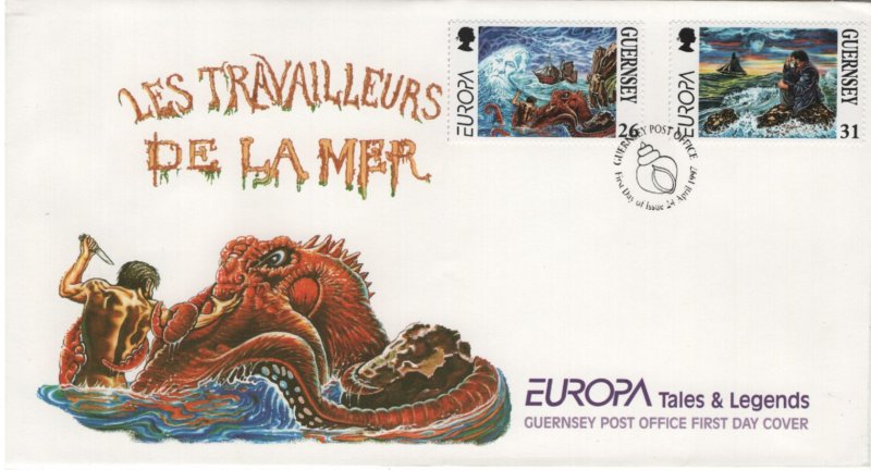 Guernsey 1997 FDC Sc 591-592 Les Travailleurs de la Mer Victor Hugo EUROPA