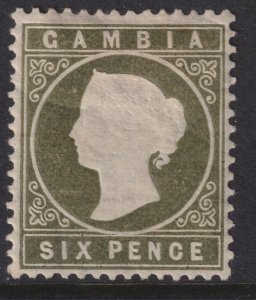 Sc# 18a Gambia1886 QV Queen Victoria 6p MH pale olive green issue CV $110.00