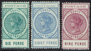 SOUTH AUSTRALIA 1902 QV THIN POSTAGE 6D 8D AND 9D