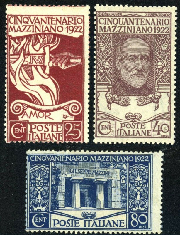 ITALY #140-142 Mazzini Postage Stamp Collection 1922 EUROPE Mint NH OG