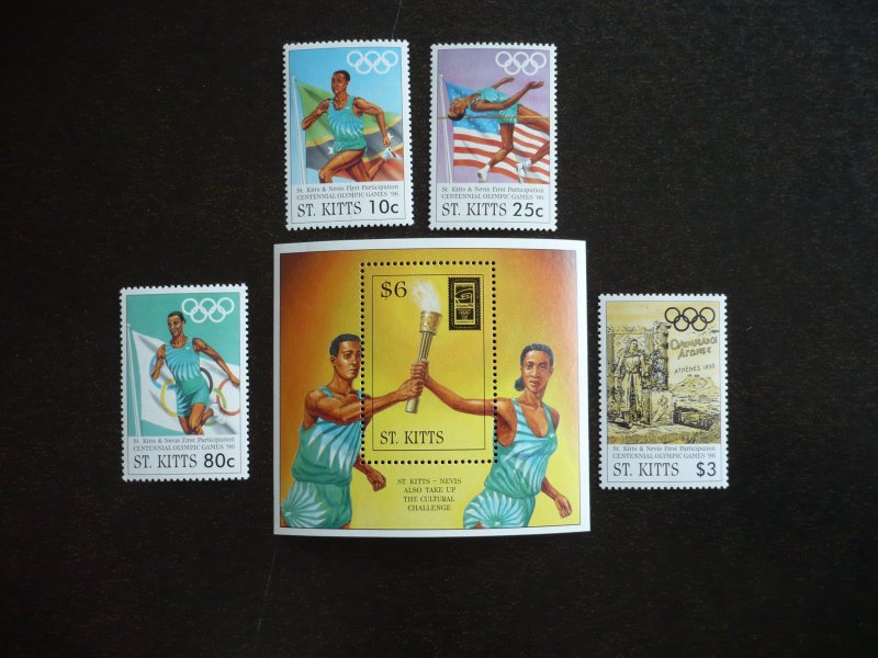 Stamps - St. Kitts - Scott# 409-413-Mint Never Hinged Set of 4 Stamps & Souvenir