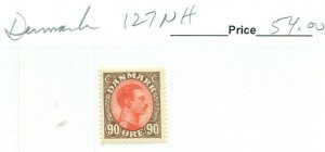 DENMARK #127, Mint Never Hinged, Scott $54.00