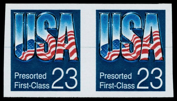 United States #2607c Mint nh superb  pair Cat$65 1992, 23¢ USA & “Presor...