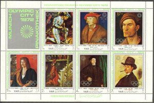 {Y090} Yemen 1971 Olympics Art Paintings A. Durer sheet of 7 MNH Mi.1328/34 6Eur