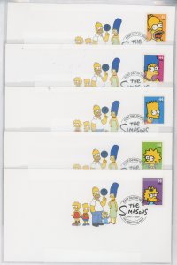 US 4399-4403 The Simpsons.  Each stamp on unaddressed first day of issue cover (5).  Complete set.