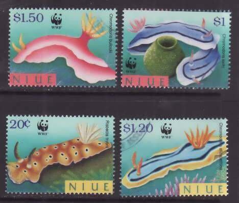 Niue-Sc#729-32- id5-used set-Marine Life-Nudibranchs-1999-