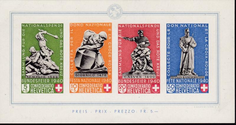 Switzerland 1940 B104 National Fete Semi-Postal Sheet Pristine/NH