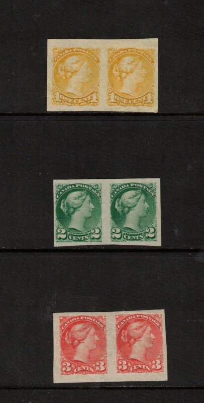 Canada #35a #36a #41b Very Fine Mint Imperf Pair Trio Unused (No Gum) As Issued