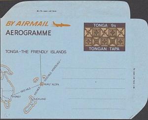 TONGA 9s Map & Tapa airletter - fine unused................................54767