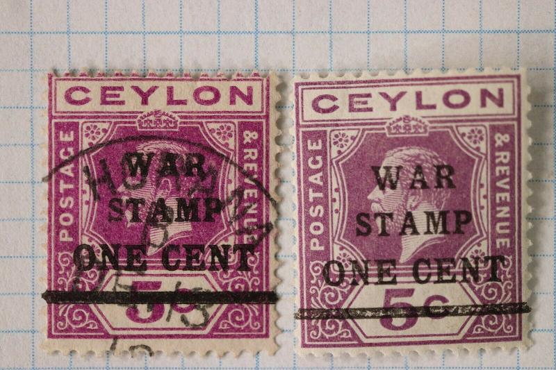 Ceylon sc#MR4 MR4b war tax stamp used