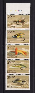 1991 Fishing Flies 5 different 29c folded MNH pane Sc 2549a plate number A33235