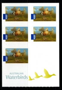 AUSTRALIA SG3741a 2012 AUSTRALIA WATERBIRDS  $2.35 X5 SELF ADHESIVE PANE MNH