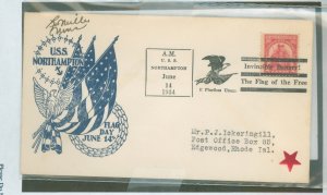 US  USS Northamton printed cancellation for 1934 flag day.