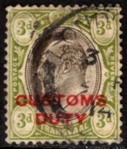 1908 Transvaal Revenue 3 Pence King Edward VII Overprinted Customs Duty Used