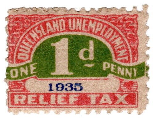 (I.B) Australia - Queensland Revenue : Unemployment Relief Tax 1d (1935)