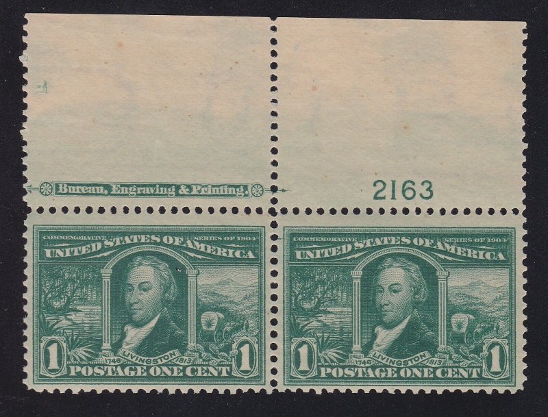 US 323 1c Louisiana Purchase Mint Plate #2163 Pair VF OG NH SCV $160