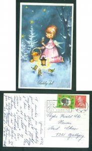 Denmark. Christmas Card 1972. Seal+ 60 Ore. Vejle.Angel,Basket,Birds,Stars,Lamp.