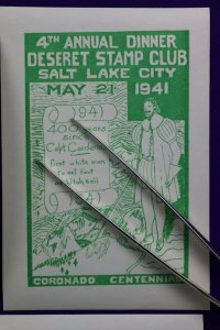 Deseret Stamp Club 1941 Coronado Centennial Banquet Dinner Philatelic 4 SLC UT